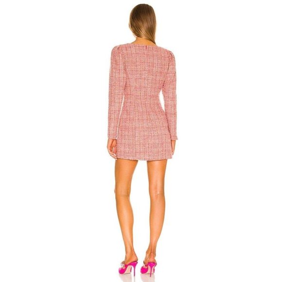 NWT Lovers + Friends Amira Mini Dress Pink S Tweed - Picture 3 of 11